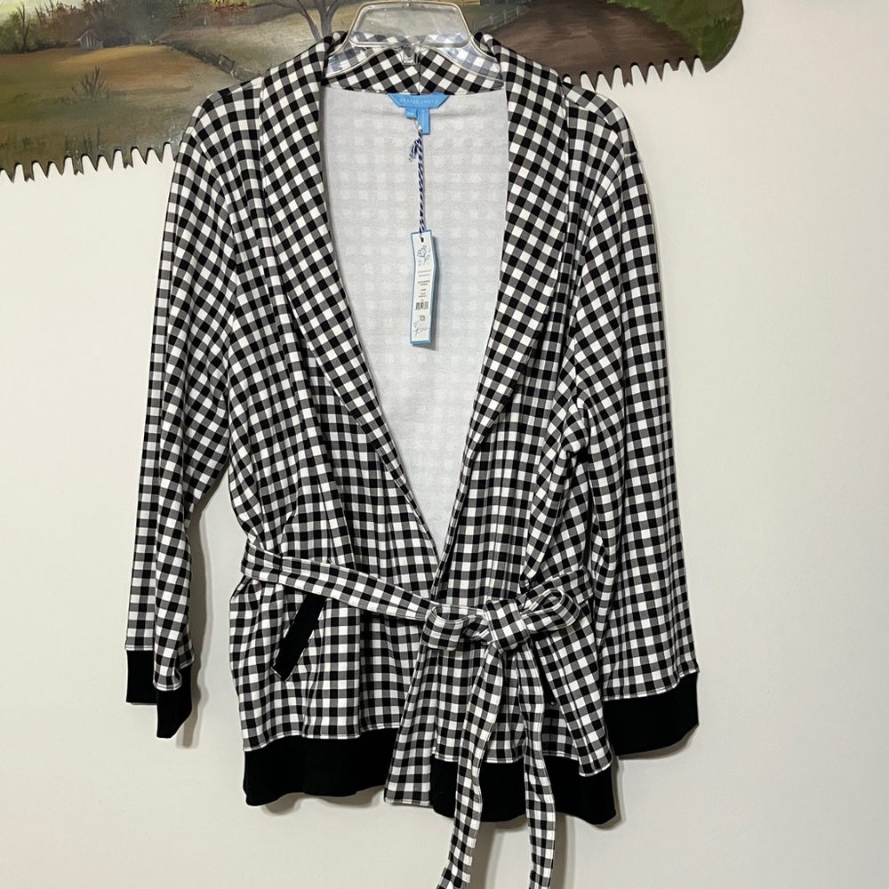 Draper James Black and White Gingham Women's Cardigan/Jacket NWT Size XXL